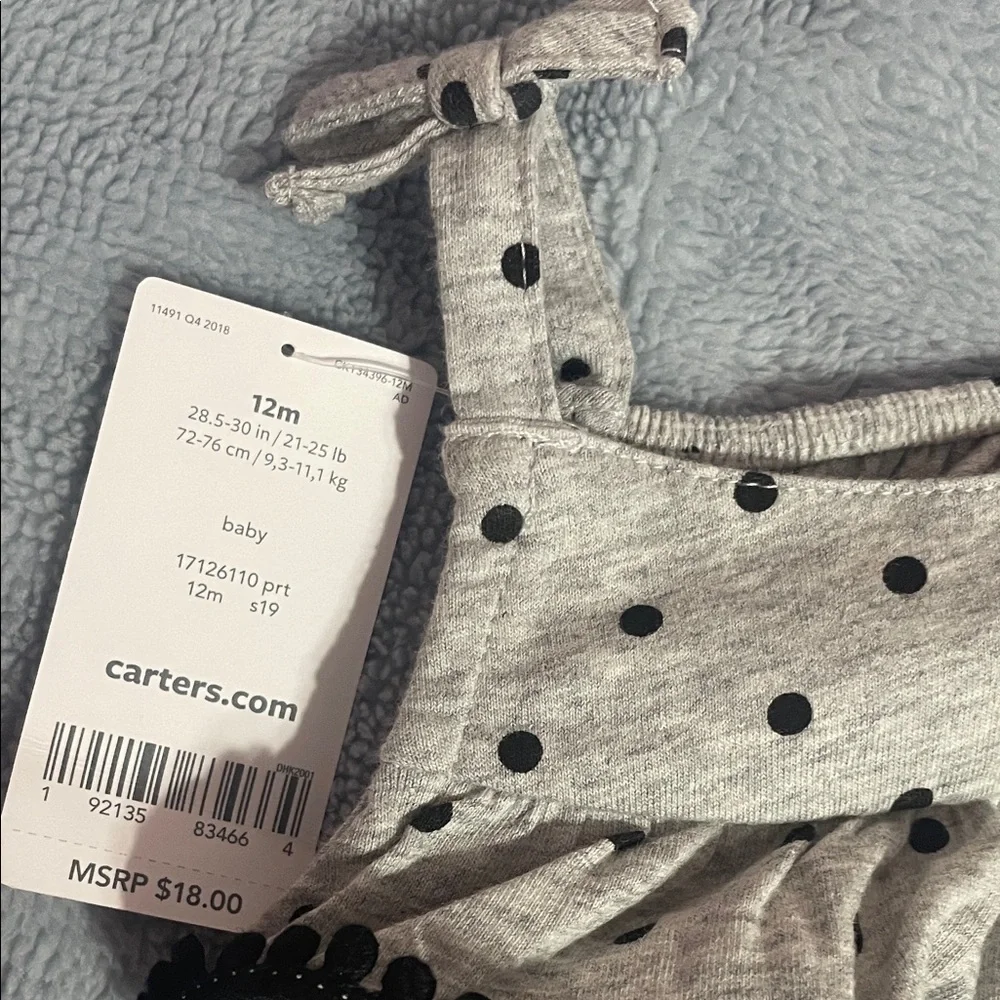 Carter's Girls Grey Romper Polka Dots Size 12 Month-NWT